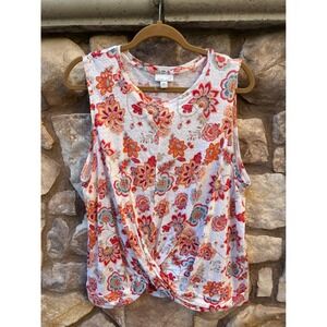 J Jill Linen Top Floral Love Linen Sleeveless Lightweight Size Large